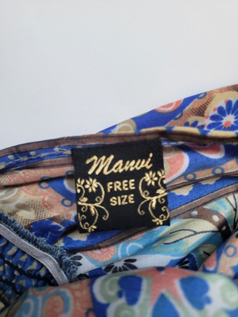 Mauni bohemian-Style dress vibrant blue paisley print smocked waist High Low - Picture 9 of 12